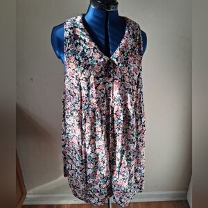 Floral Peter Pan Collar 90s Style Sleeveless Dress